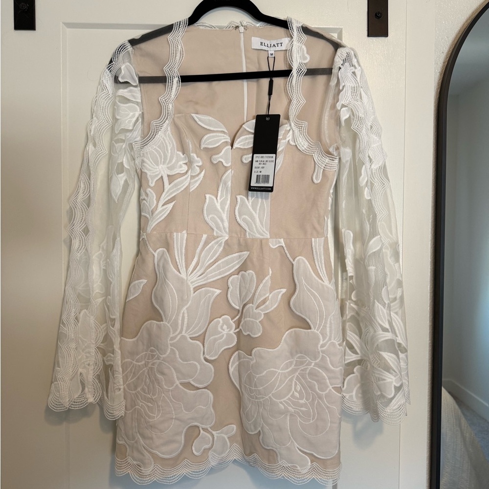 Elliatt Florian Long Sleeve Mini Dress with White Floral Lace Overlay